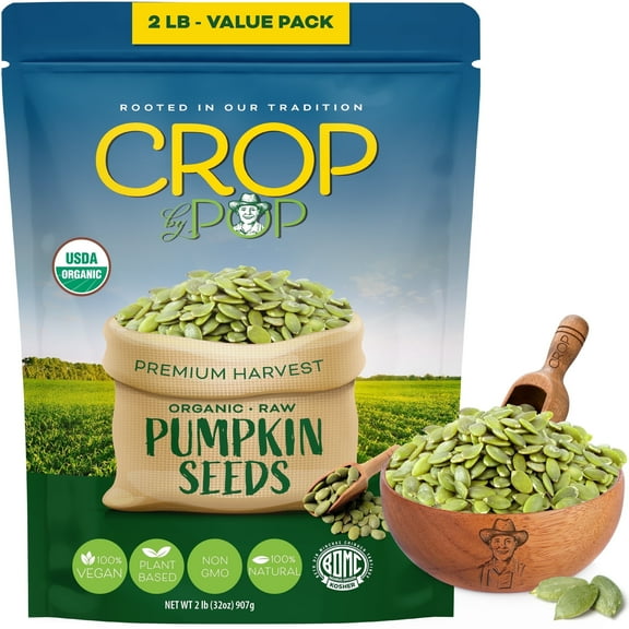 Crop By Pop - Organic Pumpkin seed USDA Organic Non GMO (32 Oz - 2 LB) All Natural, Keto, Vegan, Kosher