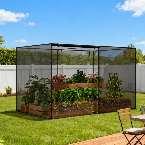 Crop Cage Garden Plant Protection Tent 10x6.5x6.5 ft with Zippered Doors & 6 Ground Nails for Outdoor Garden Vegetables RLB