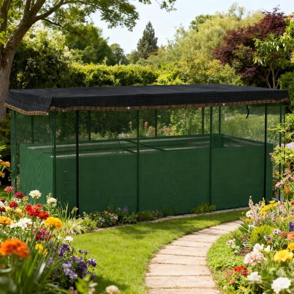 Crop Cage and Shade Cloth with Raised Garden Bed,Galvanized Steel Planter Box