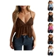 thumbnail image 1 of Crop Camisole Tops for Women Deep V Neck Spaghetti Strap Ruffle Flowy Backless Cami Tank Top Y2k Going out Tops, 1 of 4