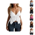 thumbnail image 1 of Crop Camisole Tops for Women Deep V Neck Spaghetti Strap Ruffle Flowy Backless Cami Tank Top Y2k Going out Tops, 1 of 6