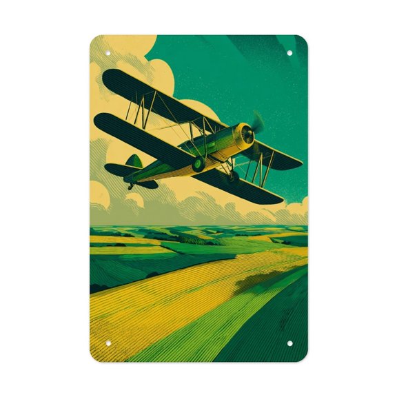 Crop_Duster_Field Versatile Tin Wall Decor - Home Garage Bar - Vertical