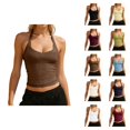 thumbnail image 1 of Crop Halter Tank Tops for Women Casual V Neck Knit Slimming Camisole Top Y2k Going out Tops Summer Outfits, 1 of 5