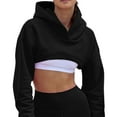 thumbnail image 1 of Crop Hoodie for Women Pullover Casual Sporty Solid Color Long Sleeve Autumn Fall Clothes Tops Hooded Sweatshirts Black S, 1 of 8