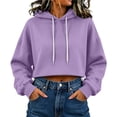 thumbnail image 1 of Crop Hoodies for Women - Loose Pullover Hooded Sweatshirt - Long Sleeve Drawstring Fashion Loungewear Tops, 1 of 6