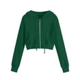 thumbnail image 1 of Crop Jackets Zip Up Womens Cute Workout Hoodie Long Sleeve Cropped Drawstring Hooded Sweatshirt Outerwear (Medium, Green), 1 of 5