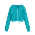 thumbnail image 1 of Crop Jackets Zip Up Womens Cute Workout Hoodie Long Sleeve Cropped Drawstring Hooded Sweatshirt Outerwear (Medium, Navy), 1 of 5