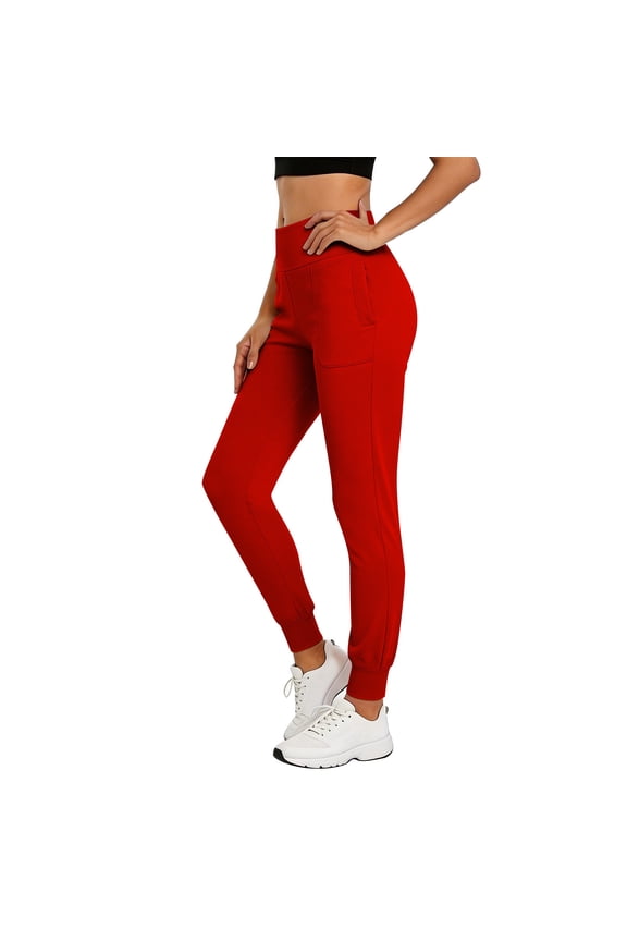 Crop Leggings for Women with Pockets High Waisted Yoga Pants Tummy Control Solid Color Leggings Red