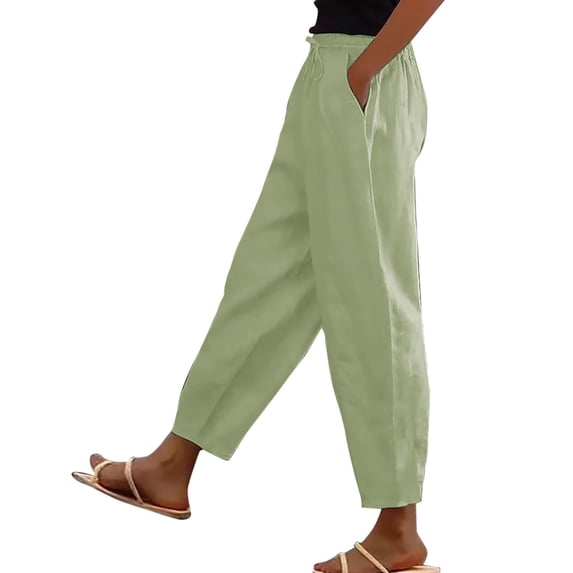 Crop Linen Pants for Women Balloon Pants Harem Slacks Palazzo Office Dress Work Slacks Straight Leg Pants Beach Summer Pants High Waisted Drawstring Boho Travel Solid Color Slacks Loose Fit