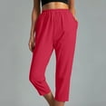 thumbnail image 1 of Crop Pants Dgankt Women Casual Solid Color Pockets Elastic Waist Comfortable Straight Calf-Length Pants, 1 of 6