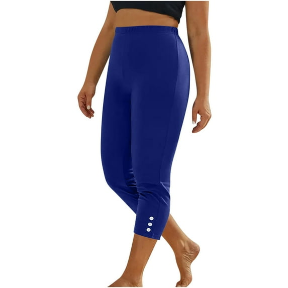 Crop Pants for Women Casual Summer New Women's Summer High Waisted Solid Color Capris Matching Slim Fitting Yoga Gym Pants Leggings Blue 3XL