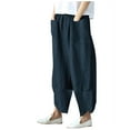 thumbnail image 1 of Crop Pants for Women Dressy Casual High Waist Capri Wide Leg Pants Patchwork Loose Lounge Trousers with Pockets, 1 of 4