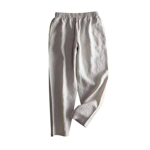 Maean Crop Pants for Women Elastic Waist Summer Casual Wide Leg Loose Cotton Linen Solid Color Trousers