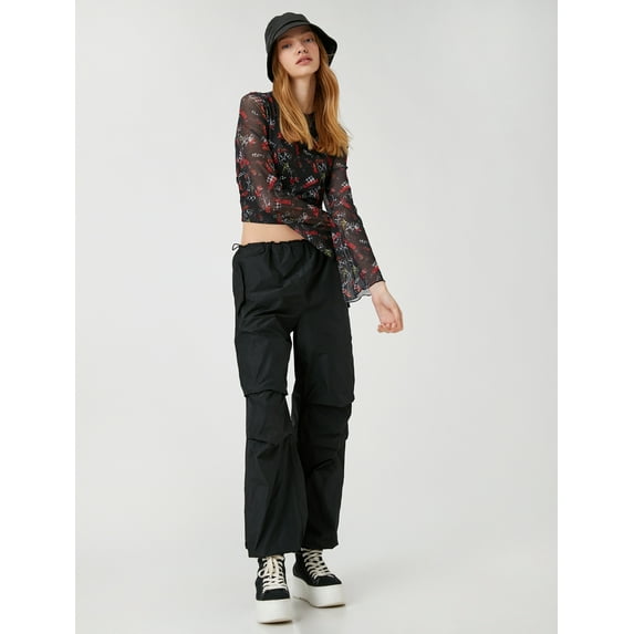 Crop Sheer T-Shirt Long Sleeve Patterned Crew Neck