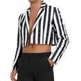 thumbnail image 1 of Crop Striped Blazer for Men's Single Breasted Notch Lapel Sport Coat Business Stripes Suit Jackets L Black White, 1 of 6