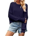 thumbnail image 1 of Crop Sweaters for Women Loose Crew Neck Knit Sweatshirt Pullover Drop Shoulder Long Sleeve Side Split Tops (Small, Navy), 1 of 4