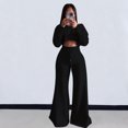 thumbnail image 1 of Crop Sweatshirt Wide Leg Pants Set (S, Black), 1 of 5