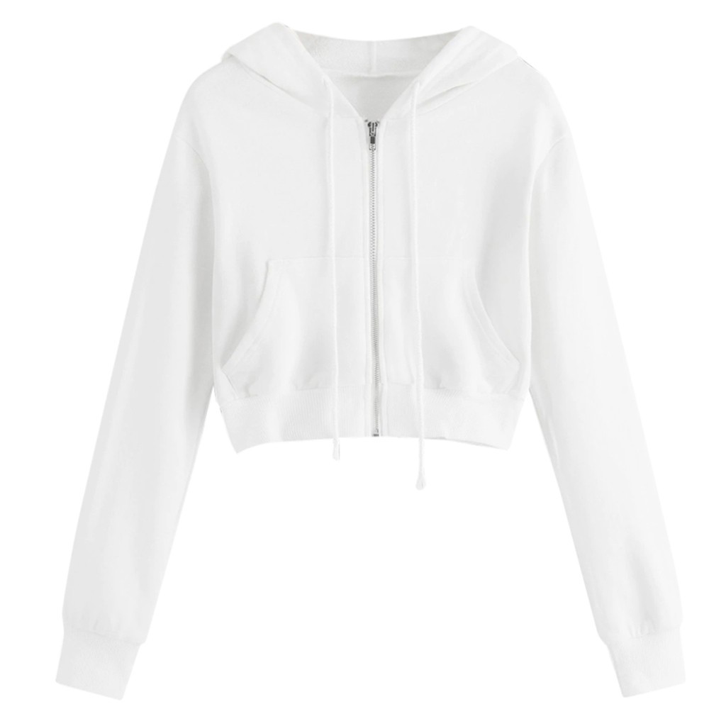 Crop Sweatshirt for Teen Girls Hoodies Womens Cropped Tops Full-zip Up ...