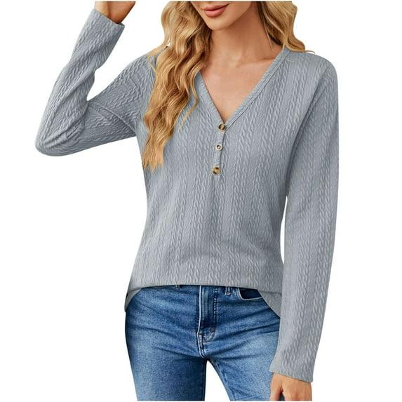 Crop Sweatshirts For Women Zip V Neck Button Loose Long Sleeve T shirt