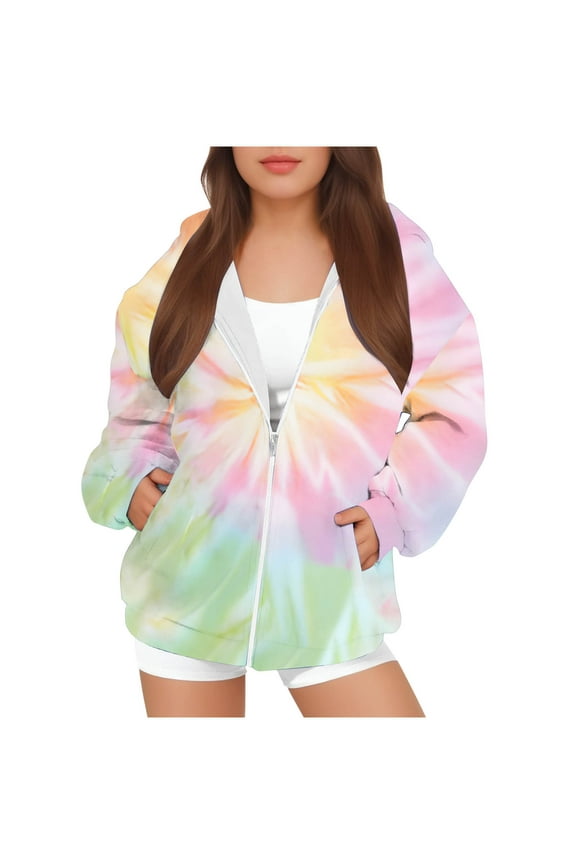 Crop Sweatshirts Pullover for Girls Crewneck Oversized Zipper Up Pullover Cotton Clothes Printed Long Sleeves Tops Casual Fleece Sweater with Pocket Fall Winter Warm Sweatshirts Kids Hoodies