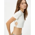 thumbnail image 1 of Crop T-Shirt Cut Out Detail Short Sleeve Crew Neck Cotton, 1 of 6