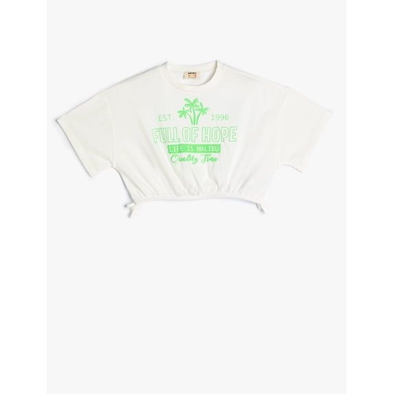 Crop T-Shirt Short Sleeve Crew Neck Cotton