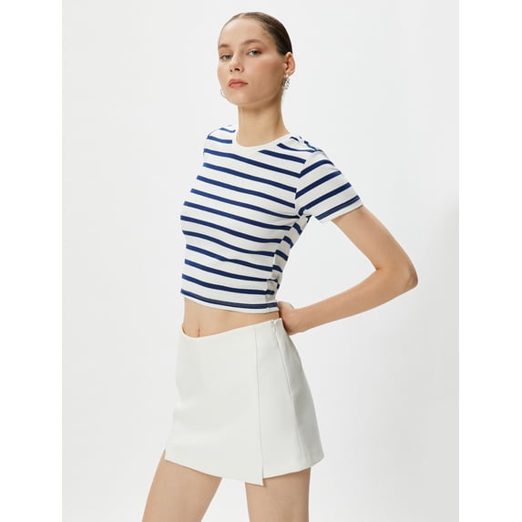 Crop T-Shirt Short Sleeve Crew Neck Viscose Fabric Blend