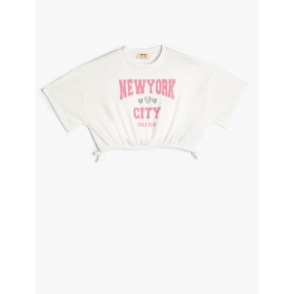 Crop T-Shirt Varsity Printed Short Sleeve Crew Neck Cotton