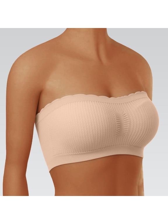 Crop Tank Top Non-Padded Strapless Bandeau JIANLAI Women's Scalloped Edge Strapless Bandeau Bra, Wirefree Seamless Padded Tube Top Bra, Non Slip Basic Invisible Bralette for Summer Dresses