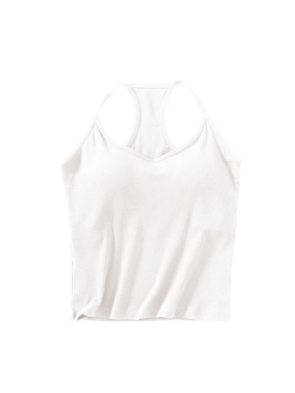 Crop Tank Top Pack for Women Built in Bra Seamless Sleeveless Shirts Racerback Spaghetti Strap Cami Cropped Top