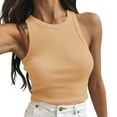 thumbnail image 1 of Crop Tank Tops Womens Ribbed Knit Slim Fit Summer Tanks Blouses Solid Color Sleeveless Crew Neck Tees (S, Khaki), 1 of 6
