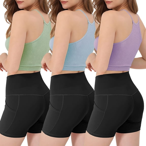 Crop Tank Tops for Summer, TeqHome 3 Pack Women Crop Basic Tank Top Ribbed Knit Sleeveless Round Neck 9 Color Machine Wash Crop Skin-Friendly,L