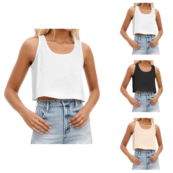 Crop Tank Tops for Women Lightweight Breathable Loose Fit Scoop Neck Sleeveless Shirt Summer Outfits