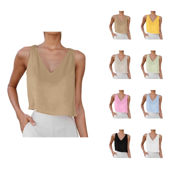 Crop Tank Tops for Women Lightweight Casual Cotton Linen V Neck Sleeveless Shirt Going out Tops Summer Outfits