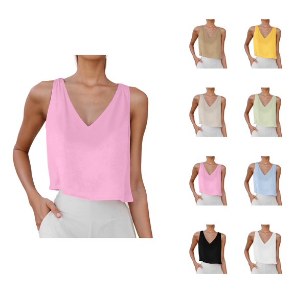 Crop Tank Tops for Women Lightweight Casual Cotton Linen V Neck Sleeveless Shirt Going out Tops Summer Outfits