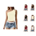 thumbnail image 1 of Crop Tank Tops for Women One Shoulder Ruched Fitted Sleeveless Shirt Y2k Going out Tops Summer Outfits, 1 of 5