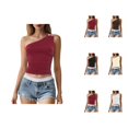 thumbnail image 1 of Crop Tank Tops for Women One Shoulder Ruched Fitted Sleeveless Shirt Y2k Going out Tops Summer Outfits, 1 of 5