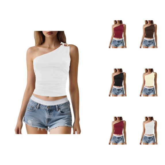 Crop Tank Tops for Women One Shoulder Ruched Fitted Sleeveless Shirt Y2k Going out Tops Summer Outfits