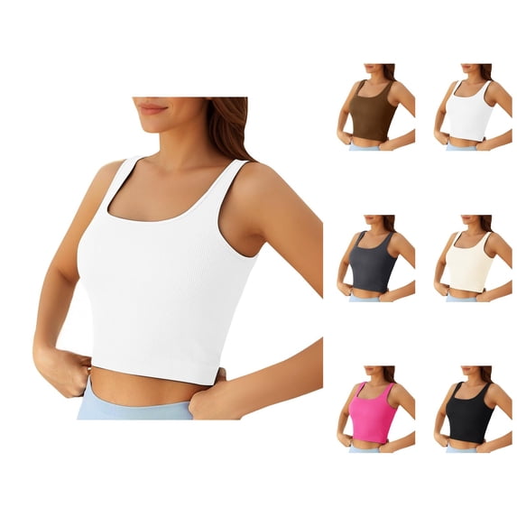 Crop Tank Tops for Women Square Neck Stretchy Ribbed Casual Plain Fitted Sleeveless Shirt Going out Tops Summer Outfits