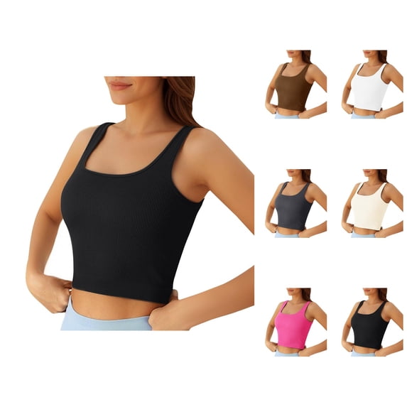 Crop Tank Tops for Women Square Neck Stretchy Ribbed Casual Plain Fitted Sleeveless Shirt Going out Tops Summer Outfits