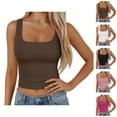 thumbnail image 1 of Crop Tank Tops for Women Square Neck Stretchy Ribbed Plain Slimming Sleeveless Shirt Y2k Going out Tops Summer Outfits, 1 of 5