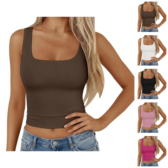 Crop Tank Tops for Women Square Neck Stretchy Ribbed Plain Slimming Sleeveless Shirt Y2k Going out Tops Summer Outfits