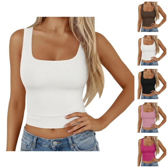 Crop Tank Tops for Women Square Neck Stretchy Ribbed Plain Slimming Sleeveless Shirt Y2k Going out Tops Summer Outfits
