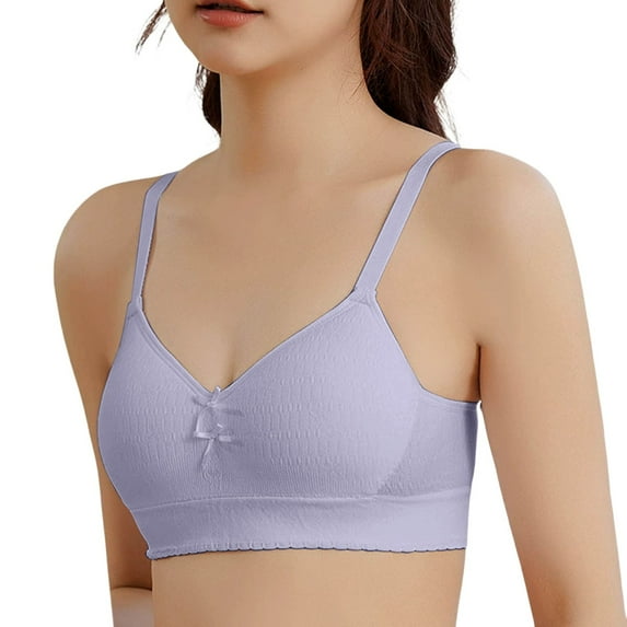 Crop Top Bra Girls Seamless Sports Bra Training Solid Teen Bra Adjustable Spaghetti Strap Comfort Wireless Bras,Purple,34