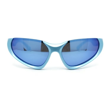 Crop Top Runway Fashion Wrap Triangular Sport Style Sunglasses Blue - Blue Mirror