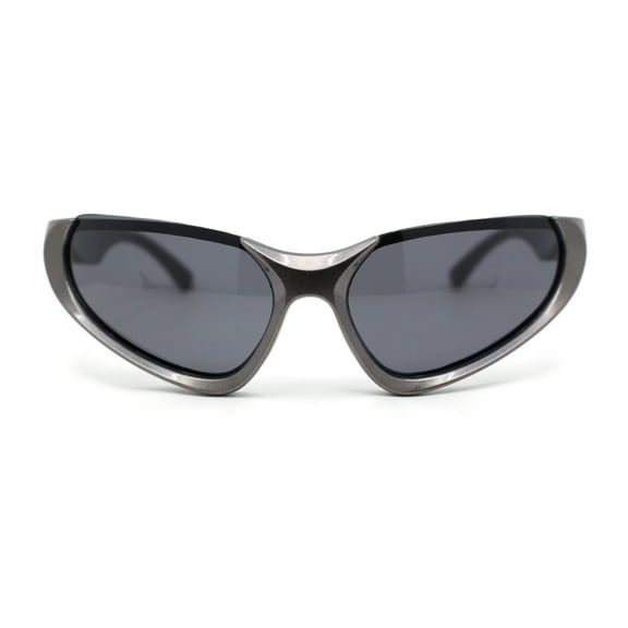 Crop Top Runway Fashion Wrap Triangular Sport Style Sunglasses Metalic Grey - Black