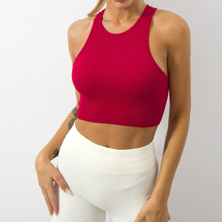 Crop Top Tanks For Women Red Polyester Spandex 1PC Camisoles With Built In Bra  XL 