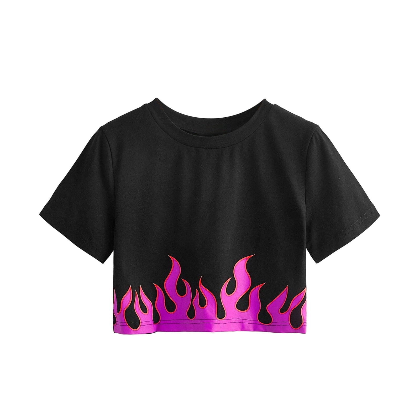 Crop Top for Teens Women Short Sleeve Y2k T shirts Flame Print