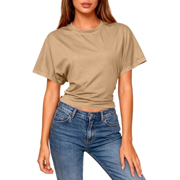 Crop Top for Women Casual Solid Short Sleeve T-Shirts Loose Fit Short Blouses Summer Lightweight Shirts Pullover