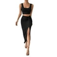 thumbnail image 1 of Crop Top with Skirt, Women'S Midi Skirt with Slit, Two Piece Set, Skirt and Tank Top Black S, 1 of 6